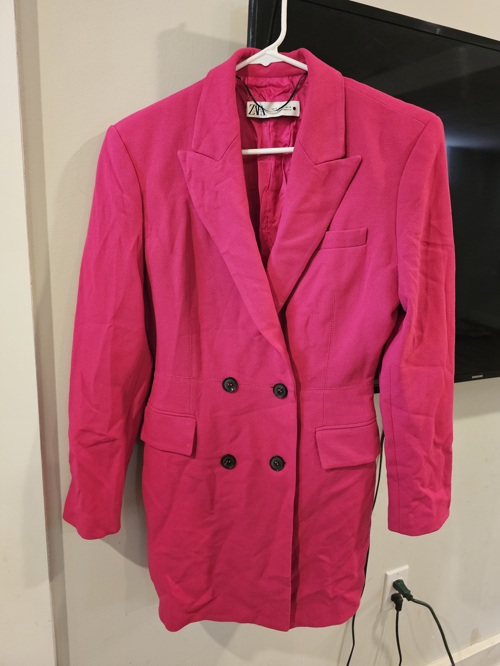 Zara Hot Pink Double-Breasted Blazer Dress